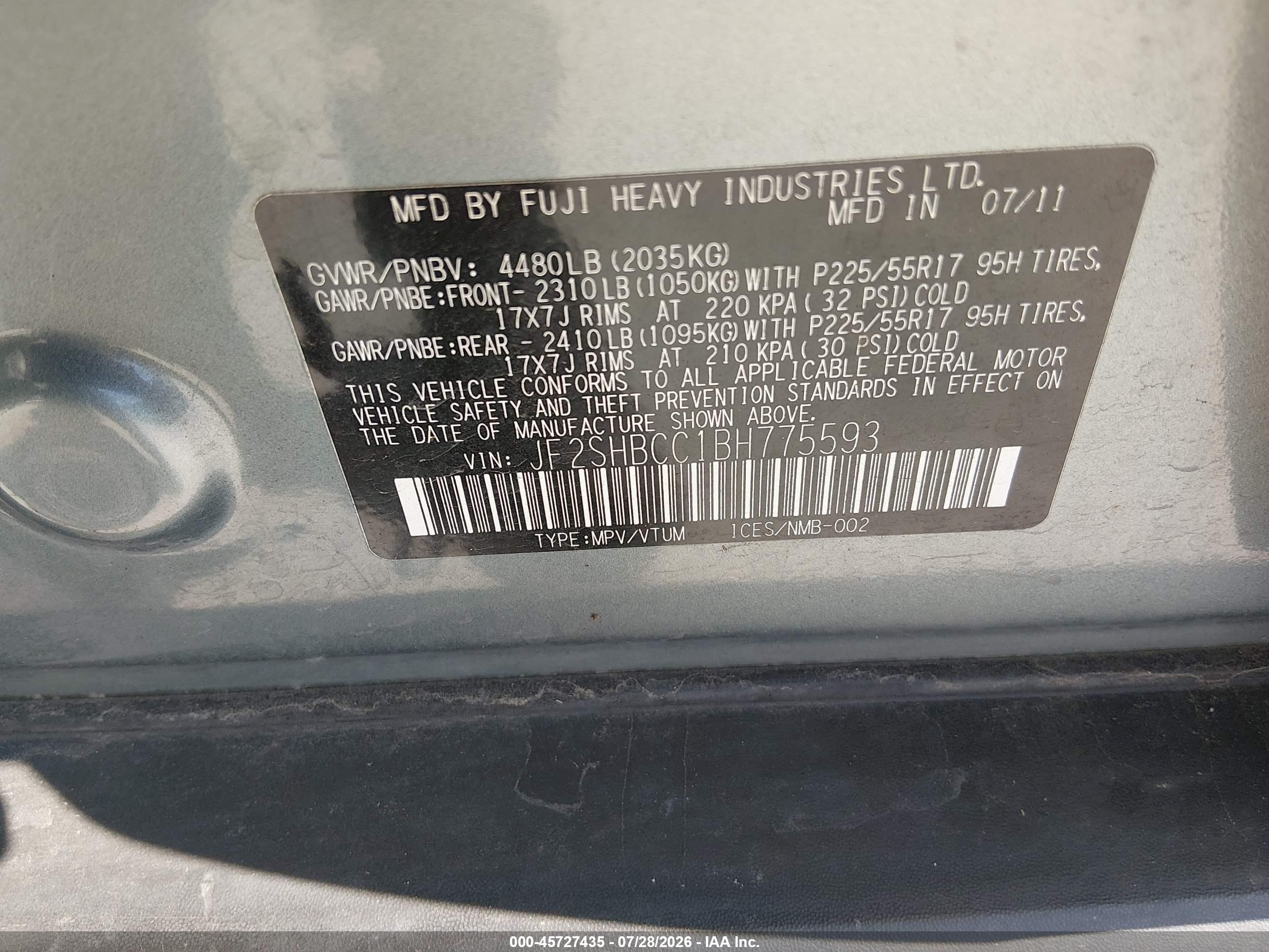 2011 Subaru Forester 2.5x Premium Blue vin: JF2SHBCC1BH775593