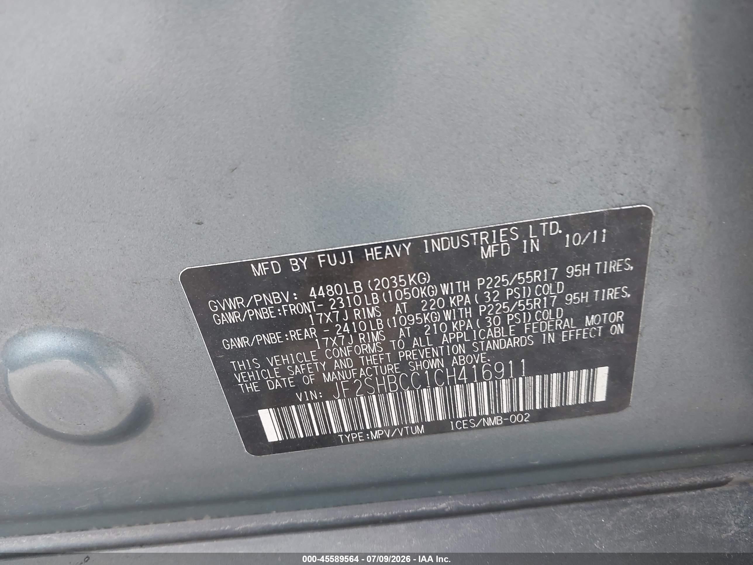 2012 Subaru Forester 2.5x Premium Синий vin: JF2SHBCC1CH416911