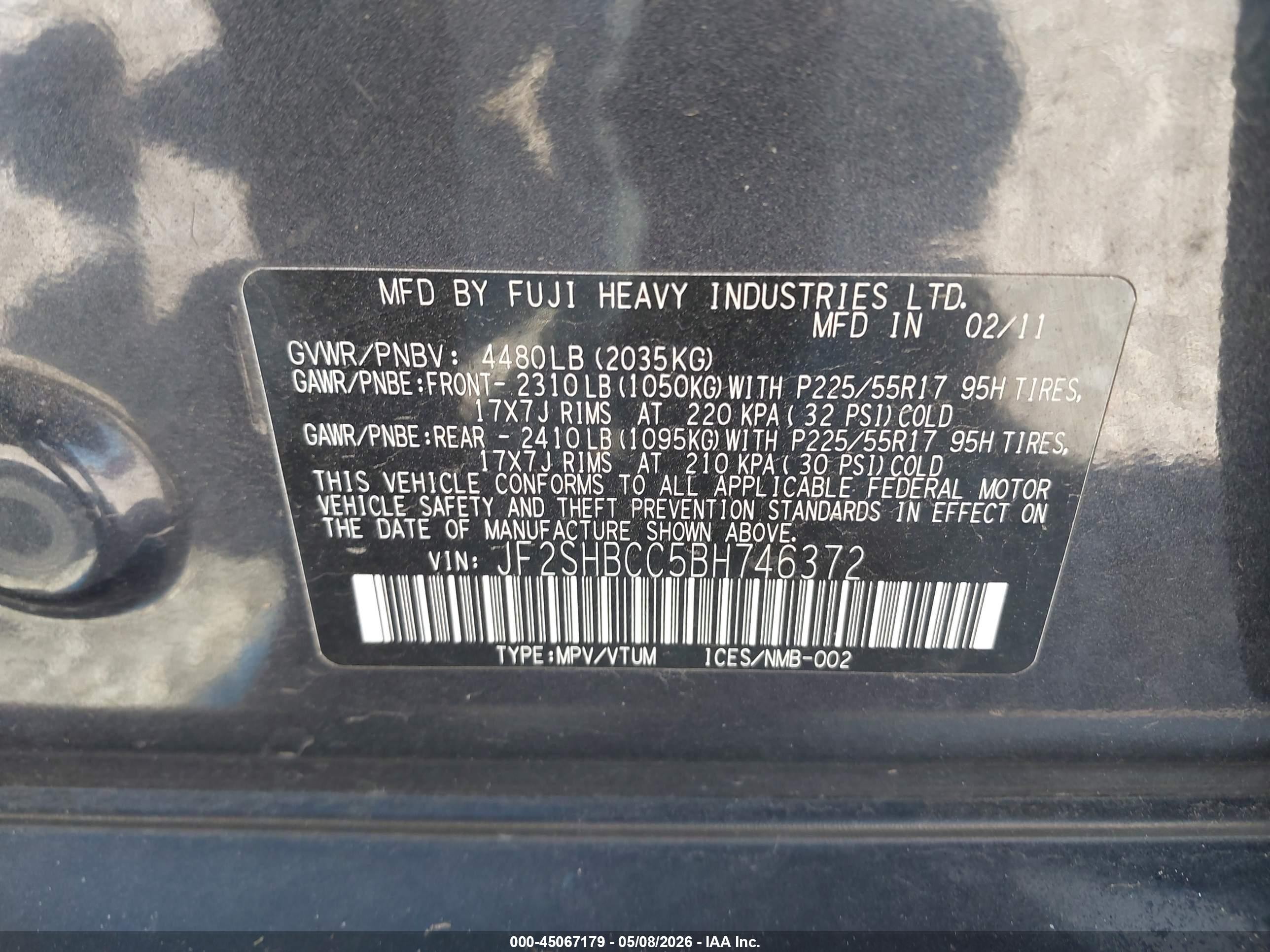 2011 Subaru Forester 2.5x Premium Black vin: JF2SHBCC5BH746372