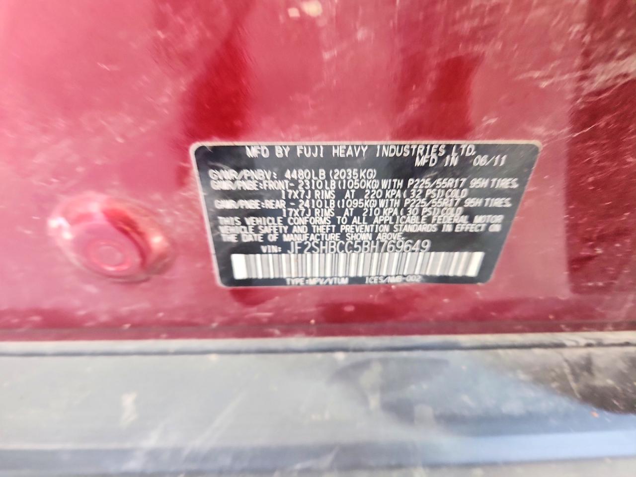 2011 Subaru Forester 2.5x Premium Red vin: JF2SHBCC5BH769649