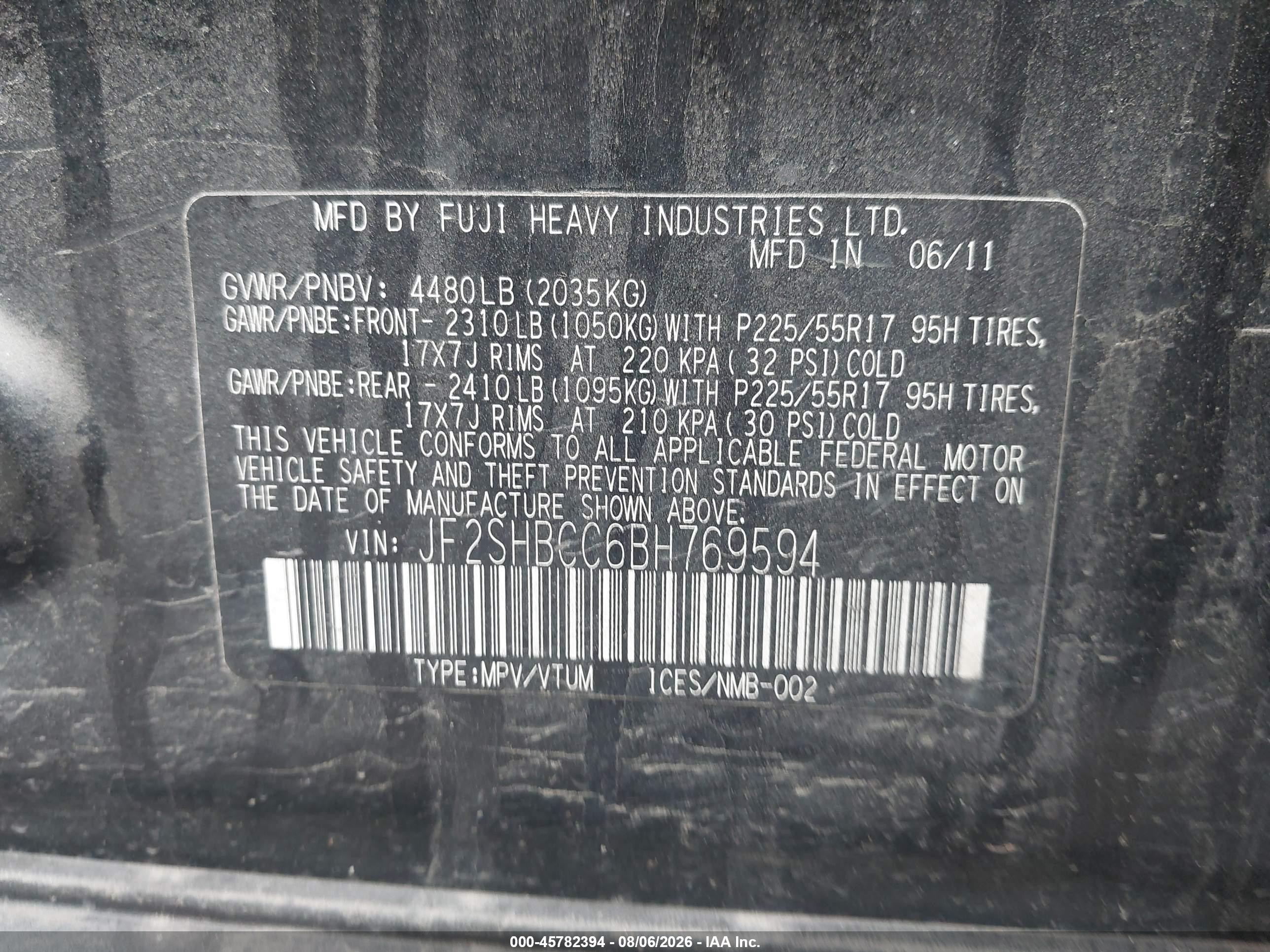 2011 Subaru Forester 2.5x Premium Black vin: JF2SHBCC6BH769594
