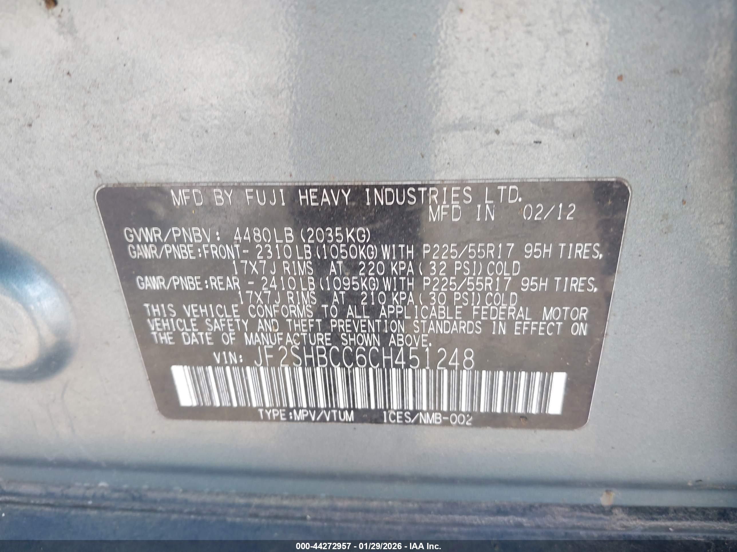 2012 Subaru Forester 2.5x Premium Blue vin: JF2SHBCC6CH451248