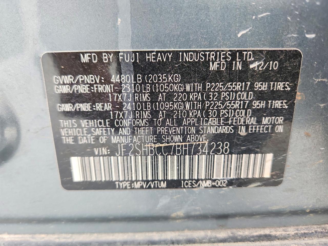2011 Subaru Forester 2.5x Premium Turquoise vin: JF2SHBCC7BH734238