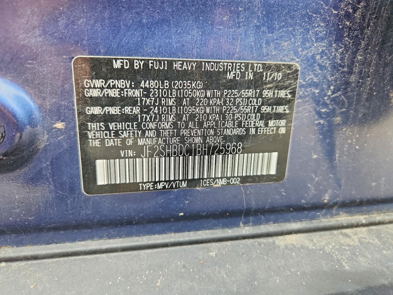 2011 Subaru Forester 2.5x Premium Blue vin: JF2SHBDC1BH725968
