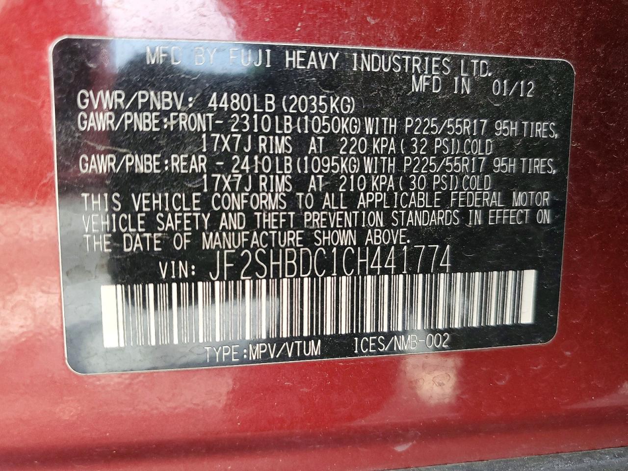 2012 Subaru Forester 2.5x Premium Burgundy vin: JF2SHBDC1CH441774