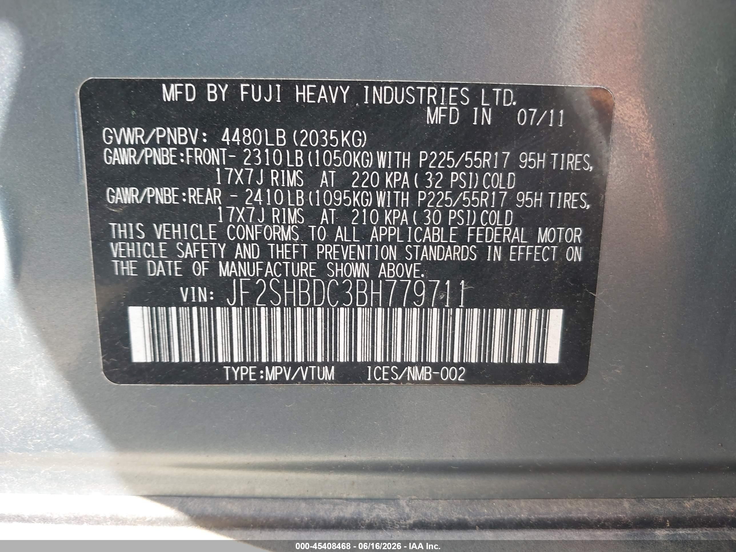 2011 Subaru Forester 2.5x Premium Light Blue vin: JF2SHBDC3BH779711