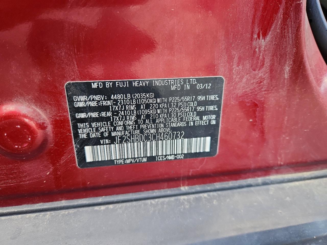 2012 Subaru Forester 2.5x Premium Burgundy vin: JF2SHBDC3CH460732