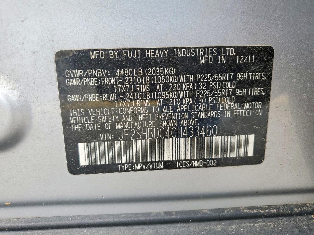 2012 Subaru Forester 2.5x Premium Silver vin: JF2SHBDC4CH433460
