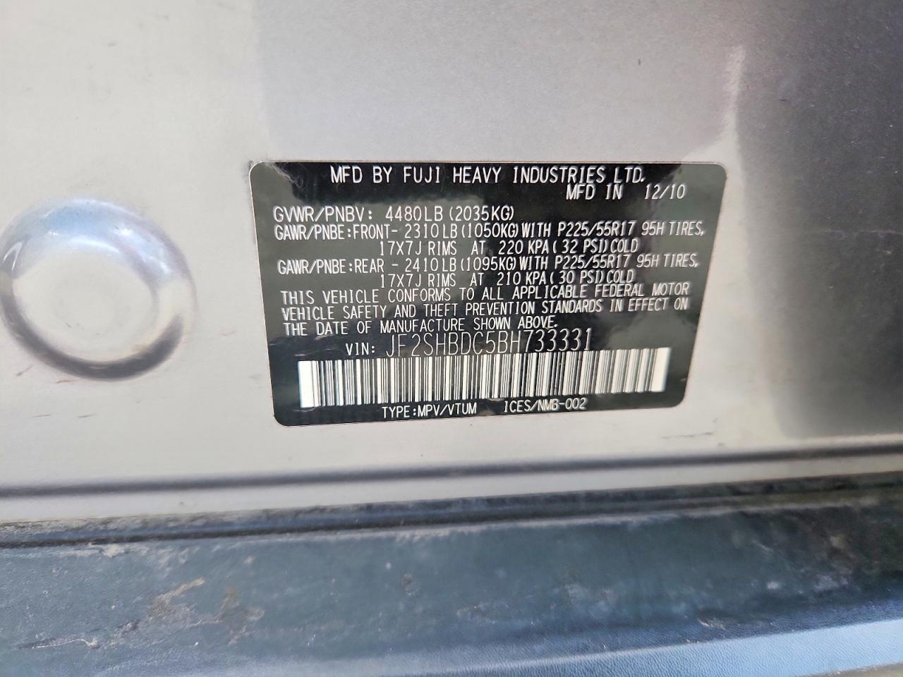 2011 Subaru Forester 2.5x Premium Серебряный vin: JF2SHBDC5BH733331