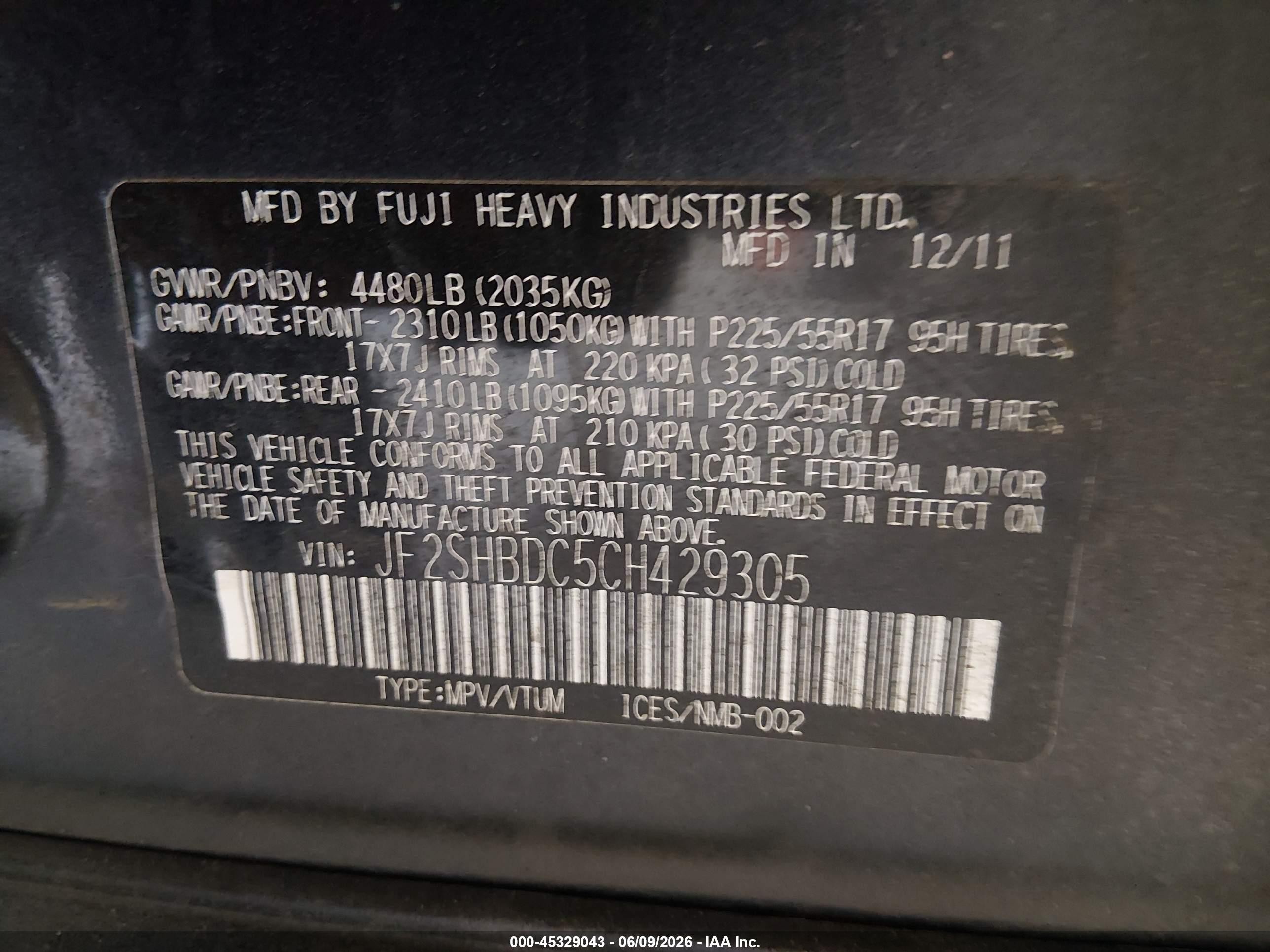 2012 Subaru Forester 2.5x Premium Black vin: JF2SHBDC5CH429305