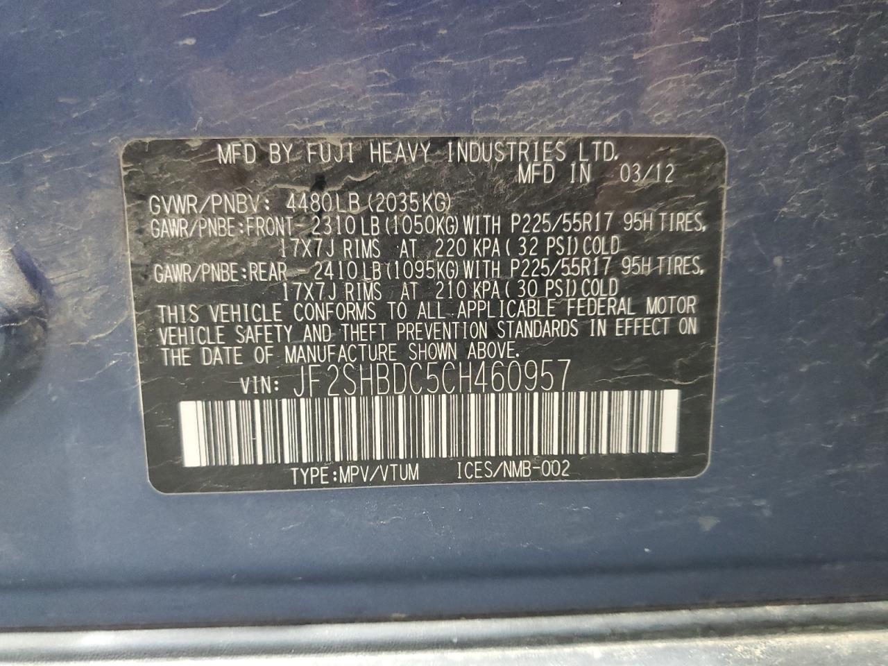 2012 Subaru Forester Blue vin: JF2SHBDC5CH460957