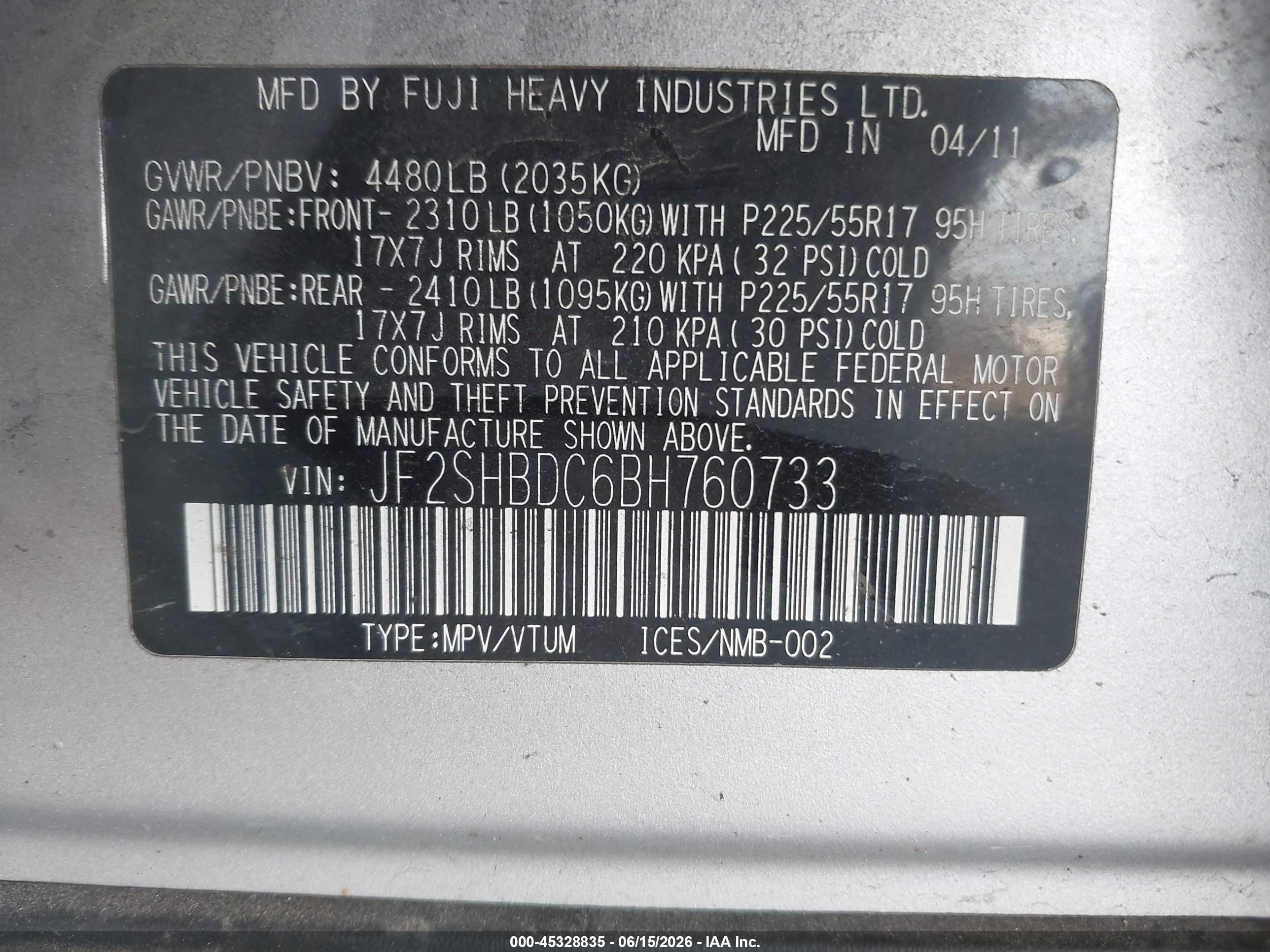 2011 Subaru Forester 2.5x Premium Silver vin: JF2SHBDC6BH760733