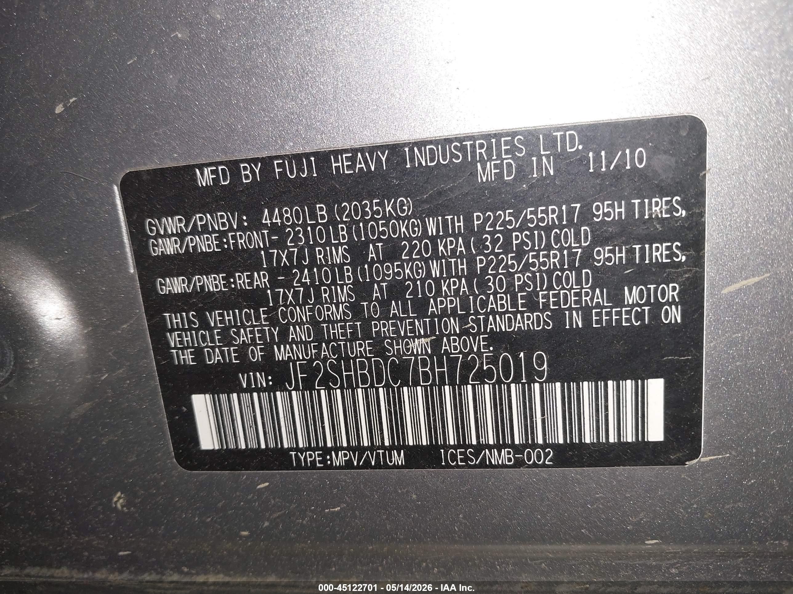 2011 Subaru Forester 2.5x Premium Silver vin: JF2SHBDC7BH725019