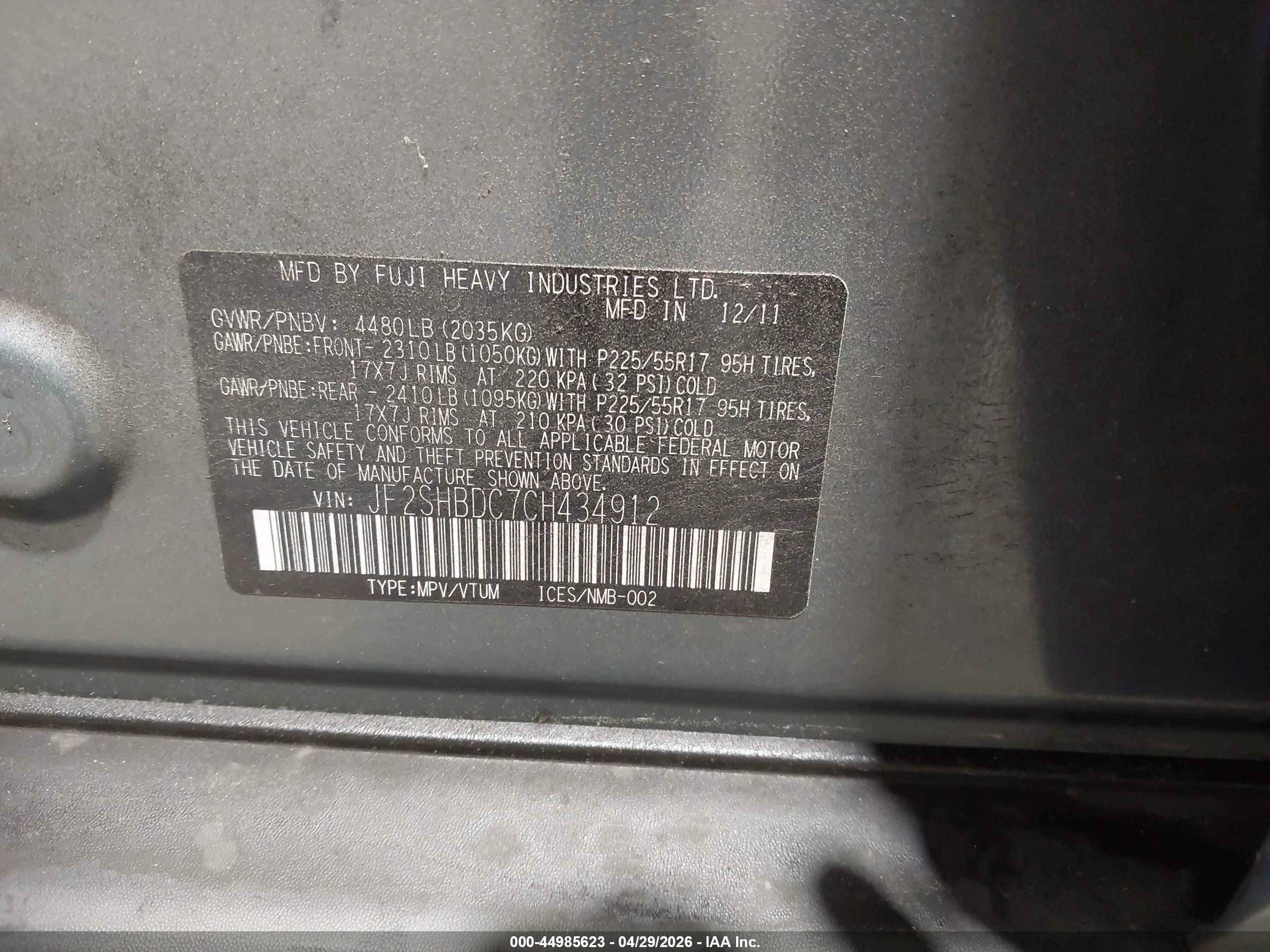 2012 Subaru Forester 2.5x Premium Blue vin: JF2SHBDC7CH434912