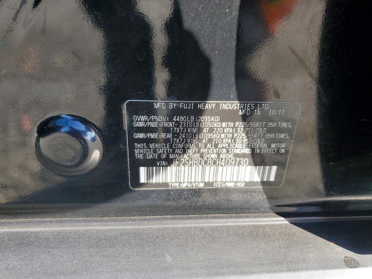 2012 Subaru Forester 2.5x Premium Black vin: JF2SHBDC8CH409730