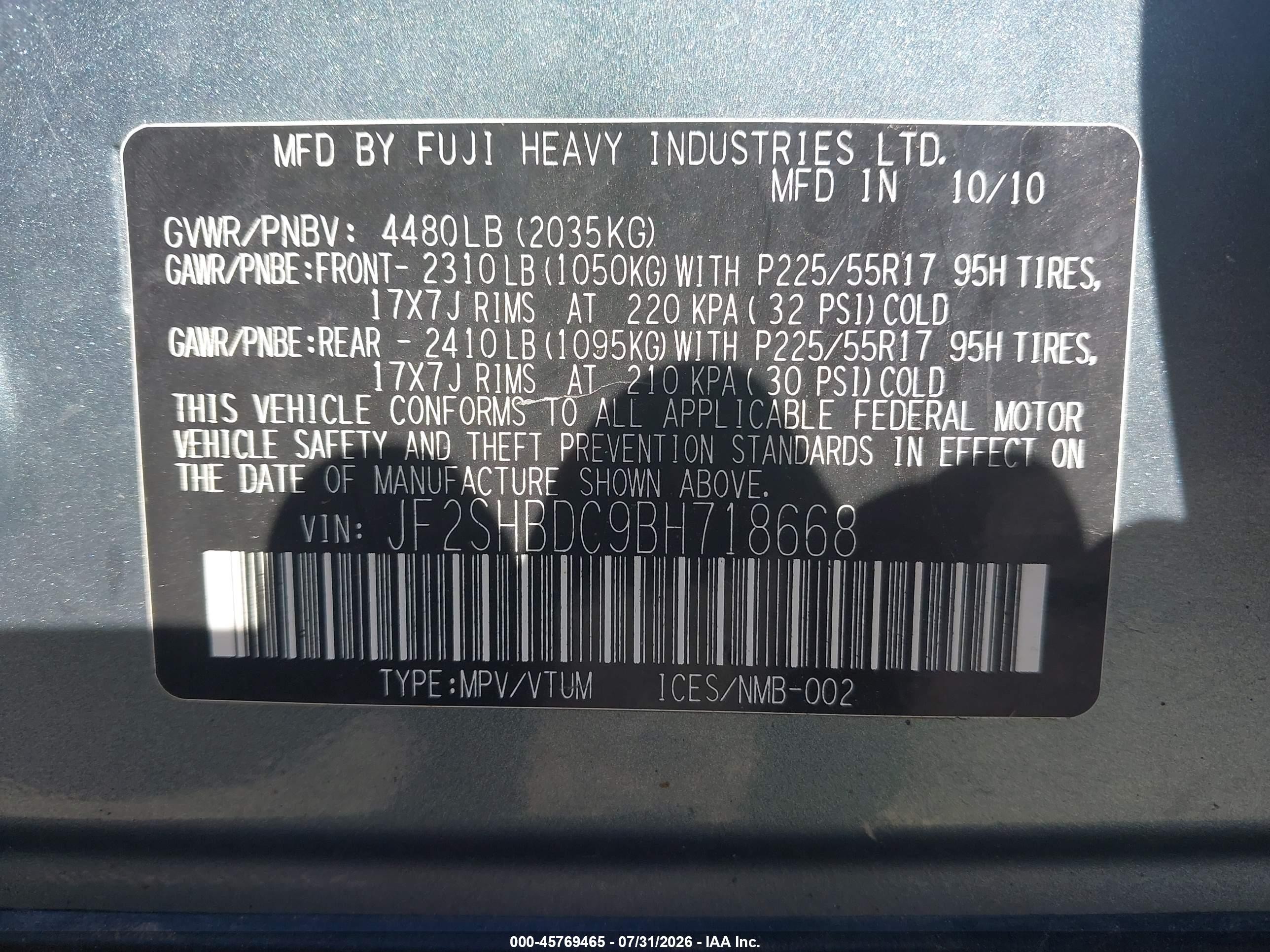 2011 Subaru Forester 2.5x Premium Blue vin: JF2SHBDC9BH718668