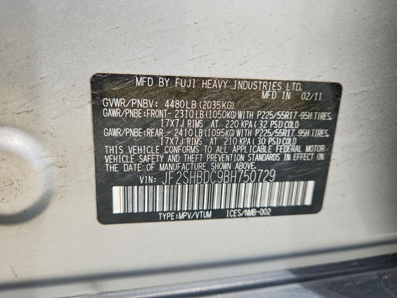 2011 Subaru Forester 2.5x Premium Silver vin: JF2SHBDC9BH750729