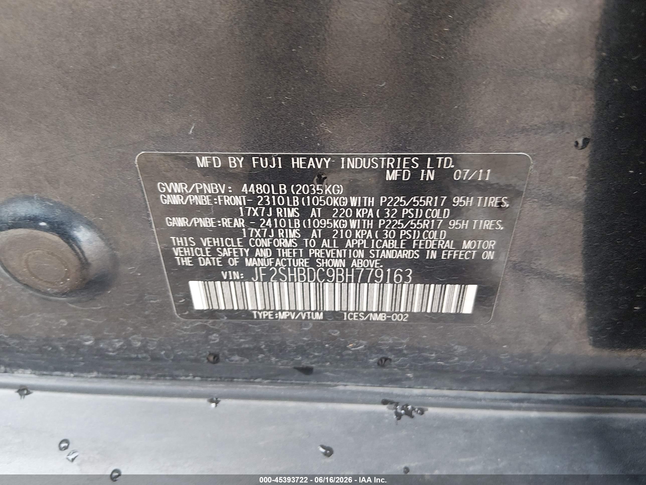 2011 Subaru Forester 2.5x Premium Black vin: JF2SHBDC9BH779163