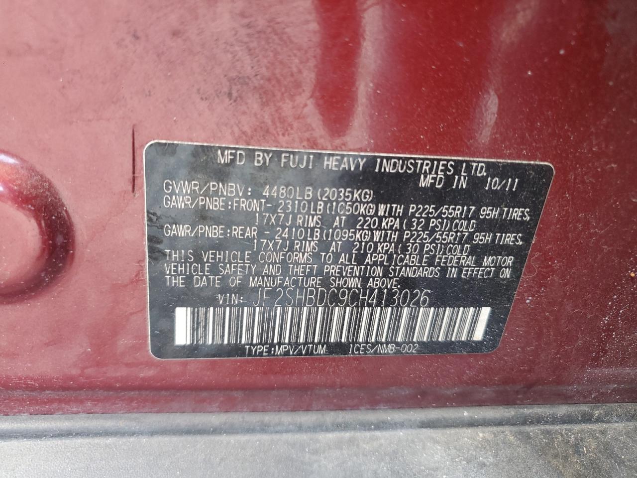 2012 Subaru Forester 2.5x Premium Burgundy vin: JF2SHBDC9CH413026
