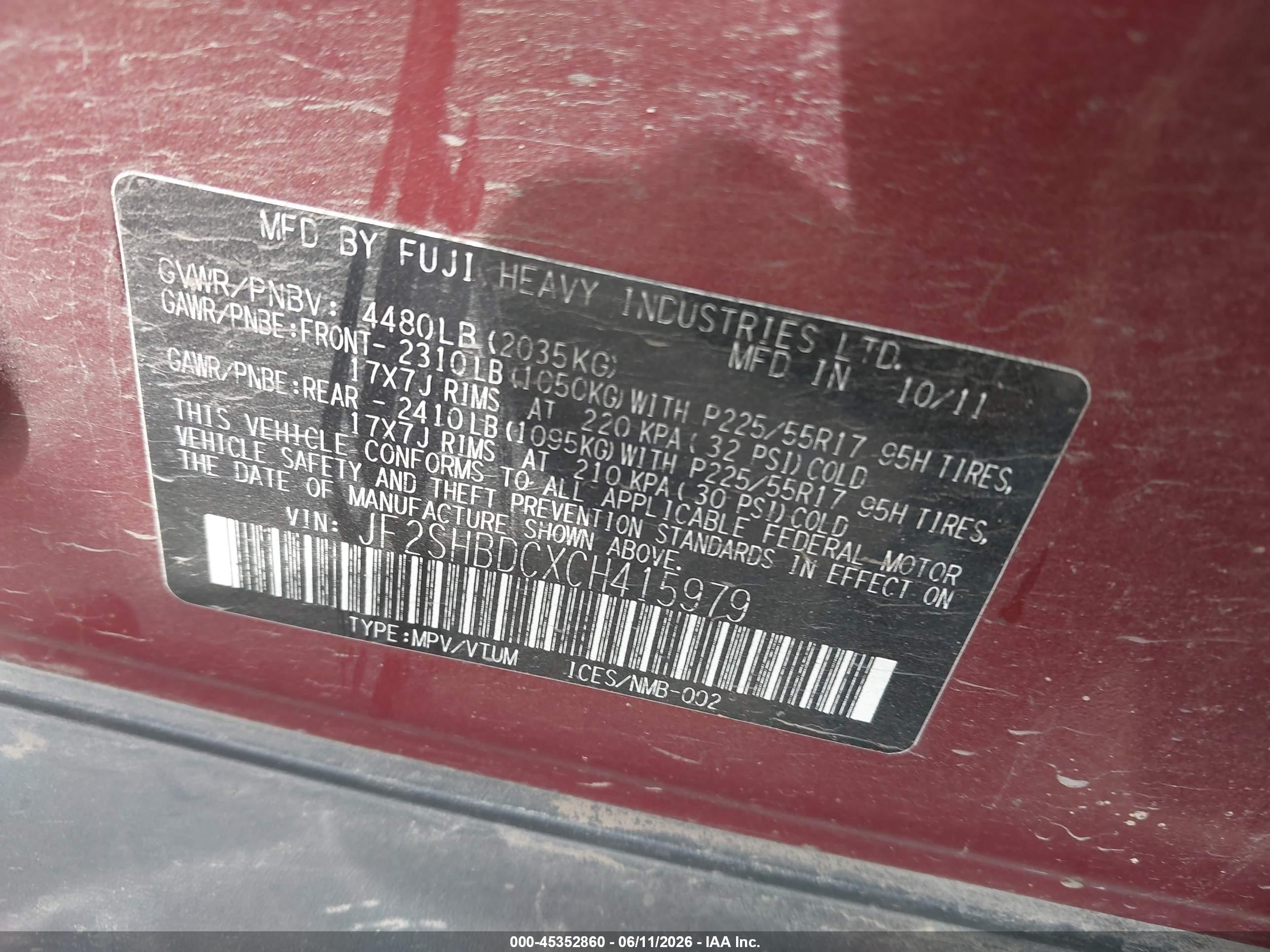 2012 Subaru Forester 2.5x Premium Red vin: JF2SHBDCXCH415979
