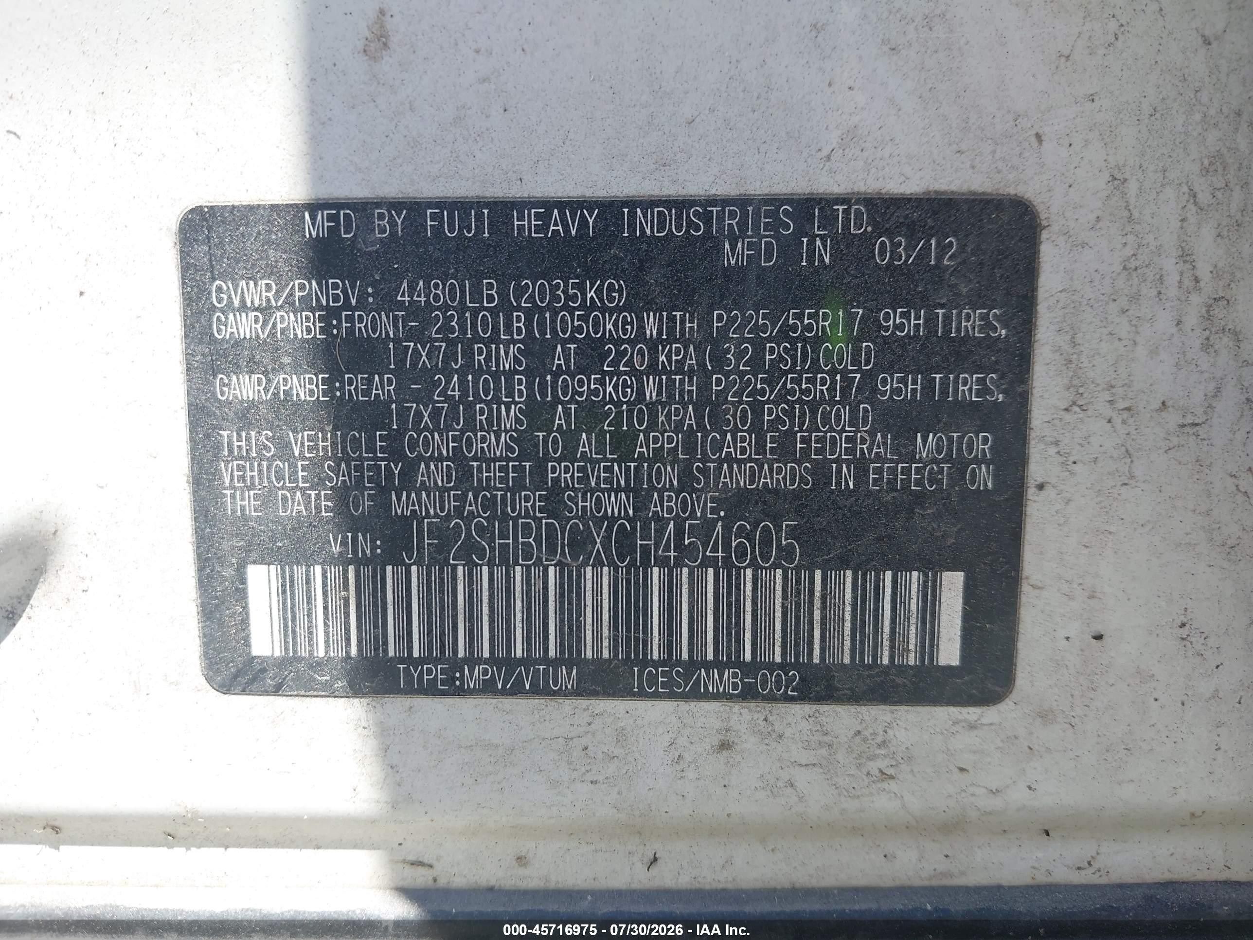 2012 Subaru Forester 2.5x Premium White vin: JF2SHBDCXCH454605