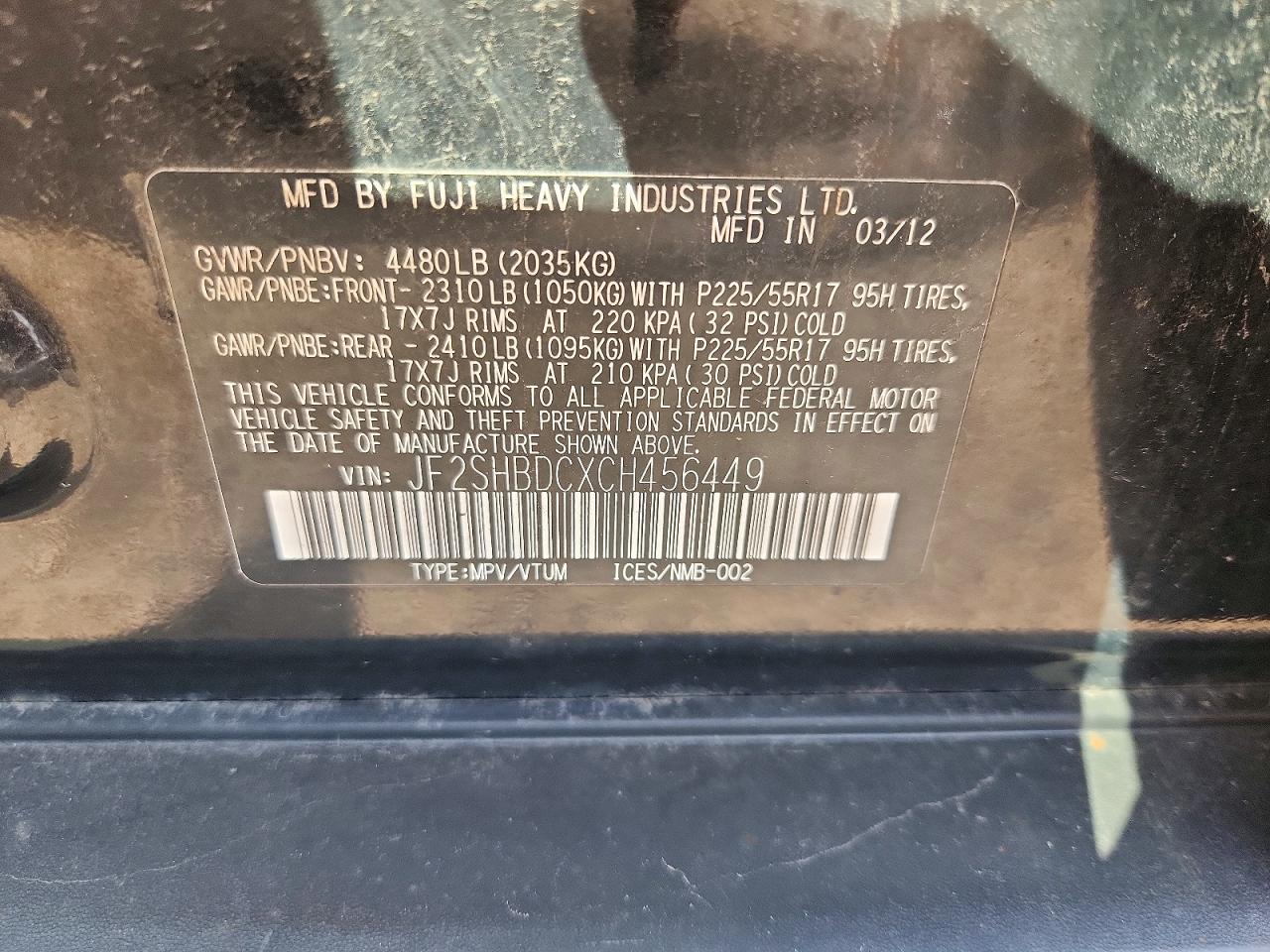 2012 Subaru Forester 2.5x Premium Black vin: JF2SHBDCXCH456449