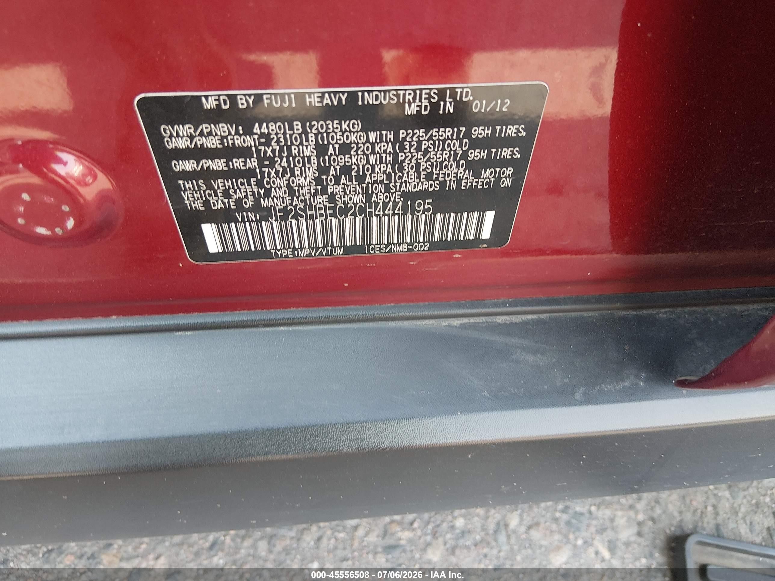 2012 Subaru Forester 2.5x Limited Красный vin: JF2SHBEC2CH444195