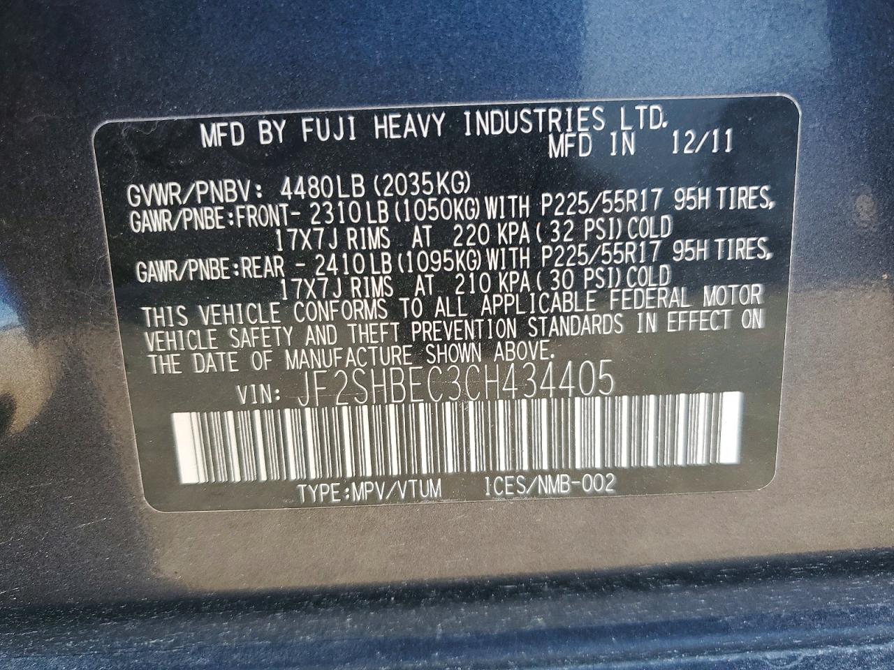 2012 Subaru Forester Limited Black vin: JF2SHBEC3CH434405