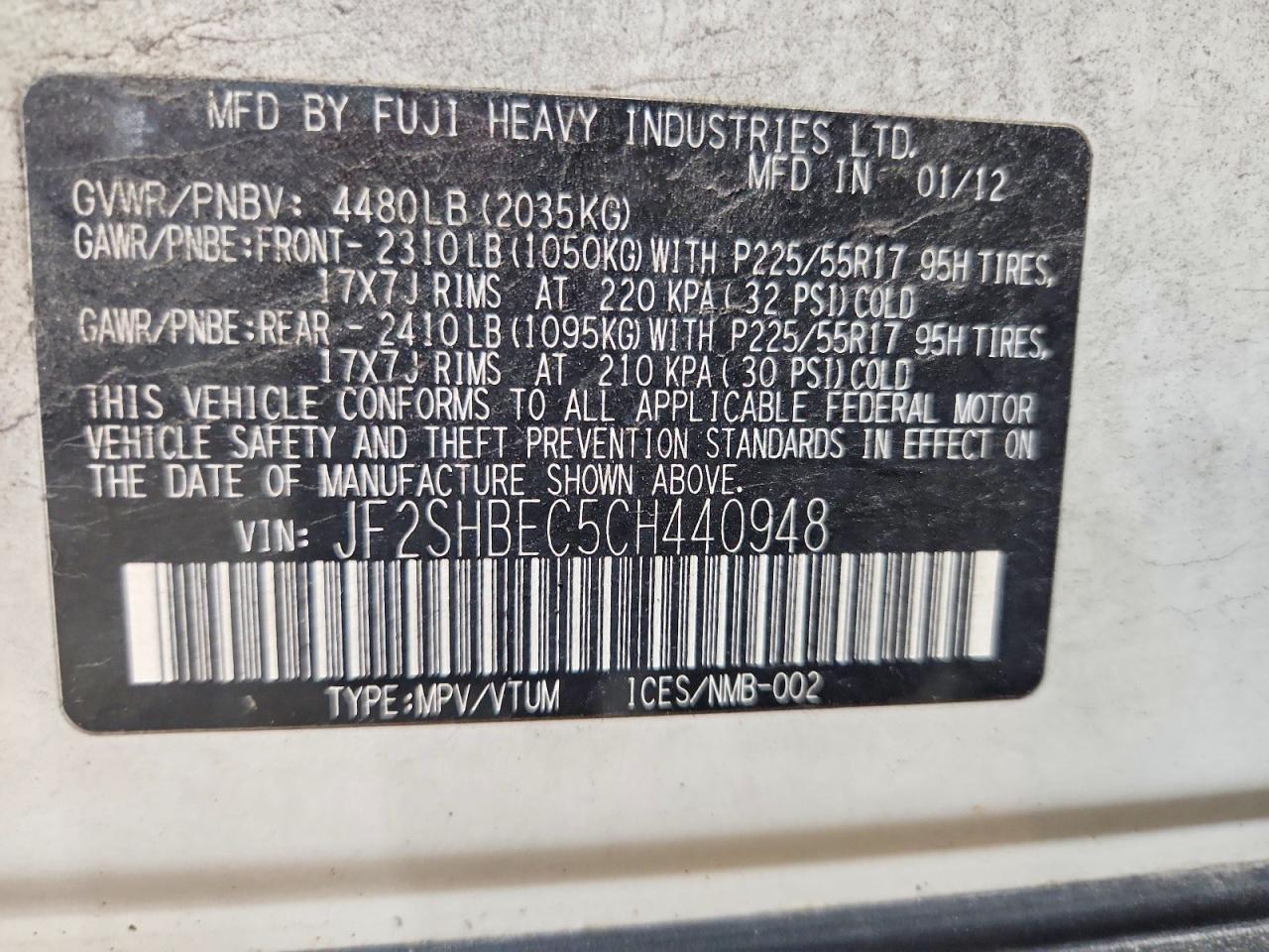2012 Subaru Forester Limited White vin: JF2SHBEC5CH440948