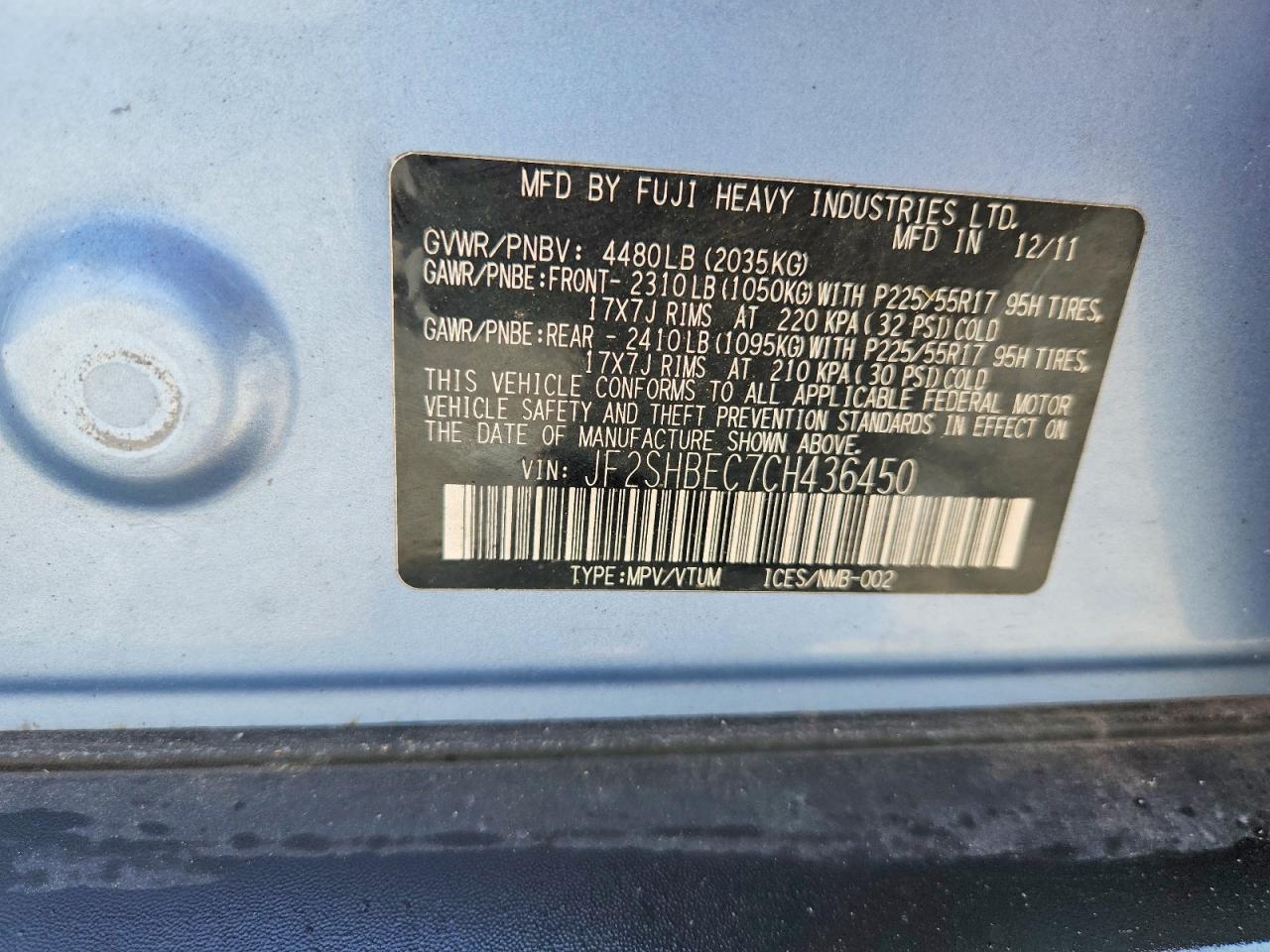 2012 Subaru Forester Limited Синий vin: JF2SHBEC7CH436450