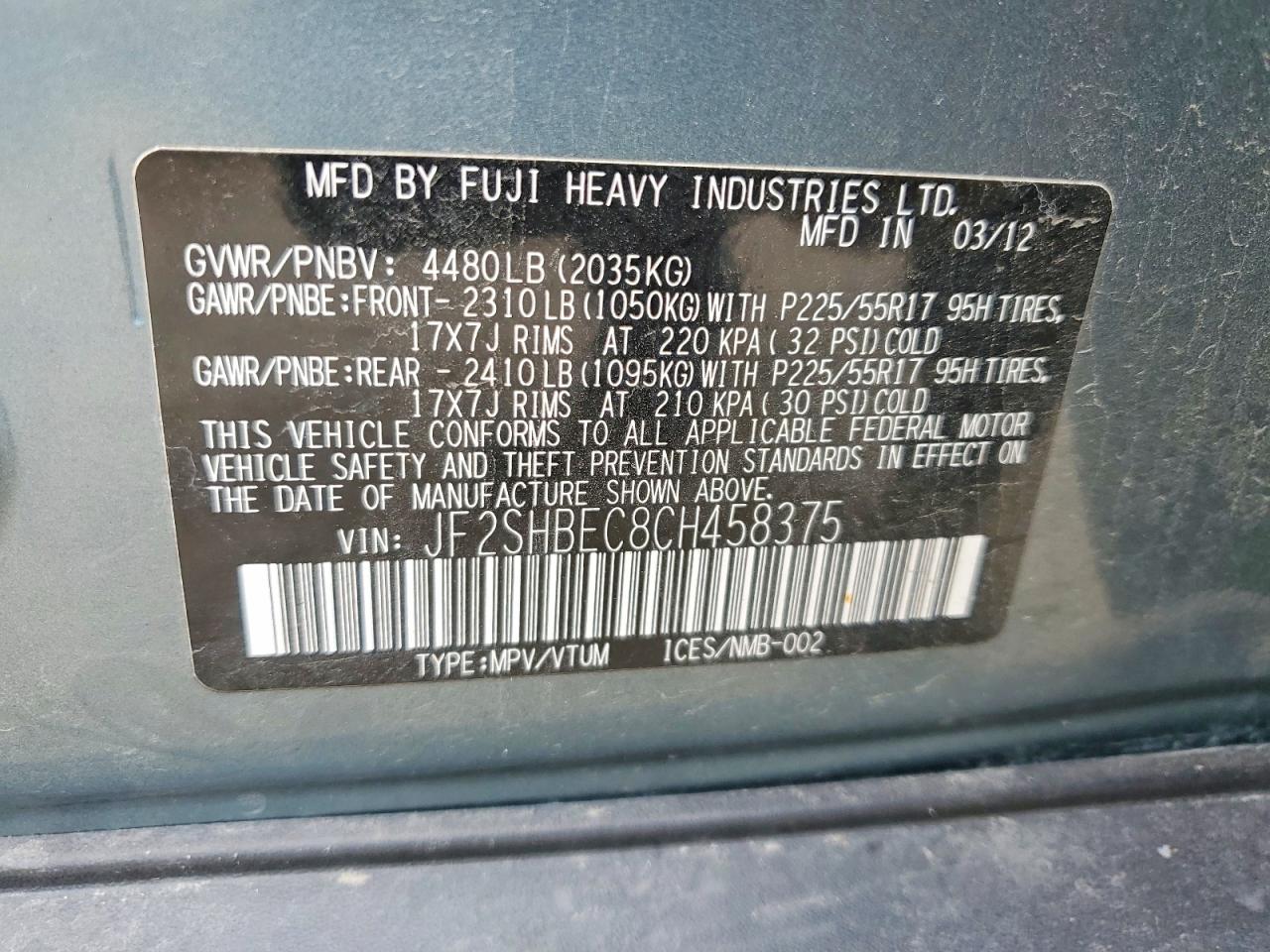 2012 Subaru Forester Limited Blue vin: JF2SHBEC8CH458375