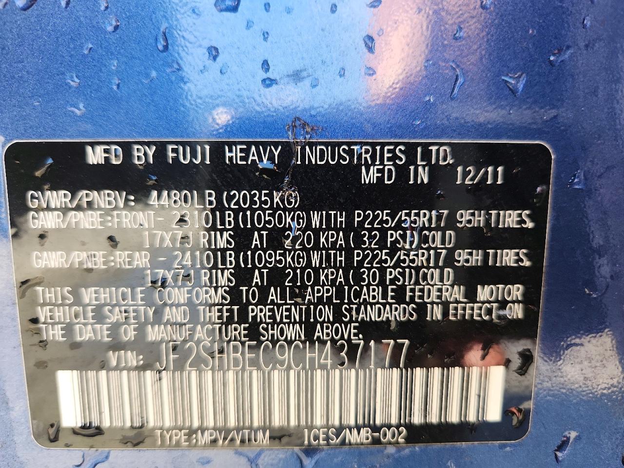 2012 Subaru Forester Limited Blue vin: JF2SHBEC9CH437177