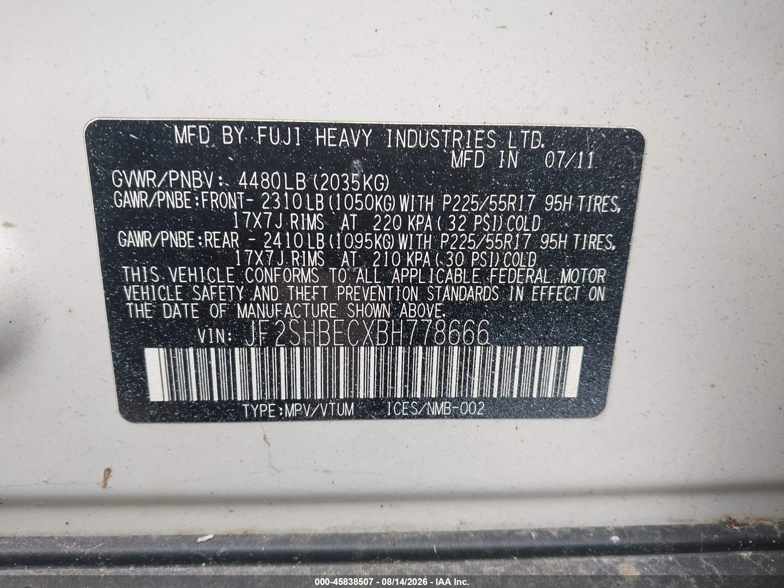 2011 Subaru Forester 2.5x Limited White vin: JF2SHBECXBH778666