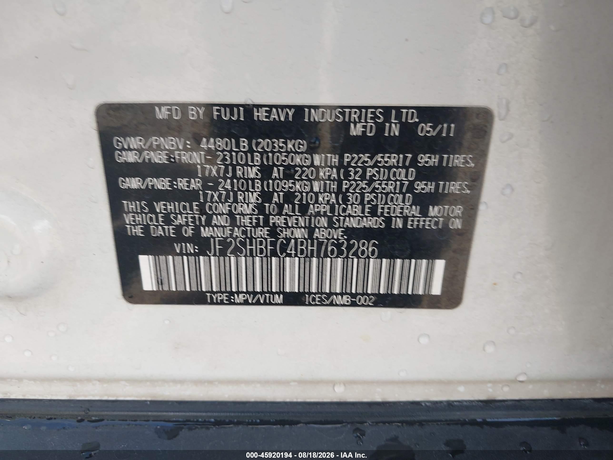 2011 Subaru Forester 2.5x Limited White vin: JF2SHBFC4BH763286