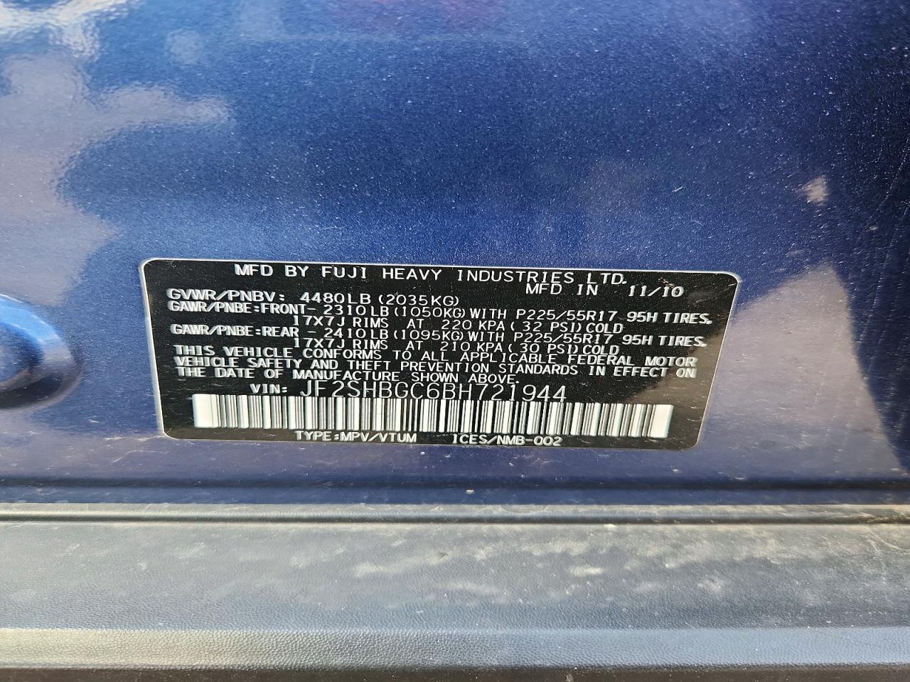2011 Subaru Forester Touring Blue vin: JF2SHBGC6BH721944