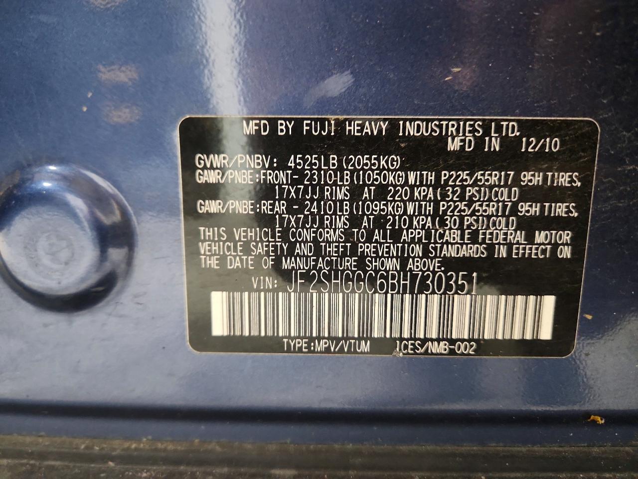 2011 Subaru Forester Touring Blue vin: JF2SHGGC6BH730351
