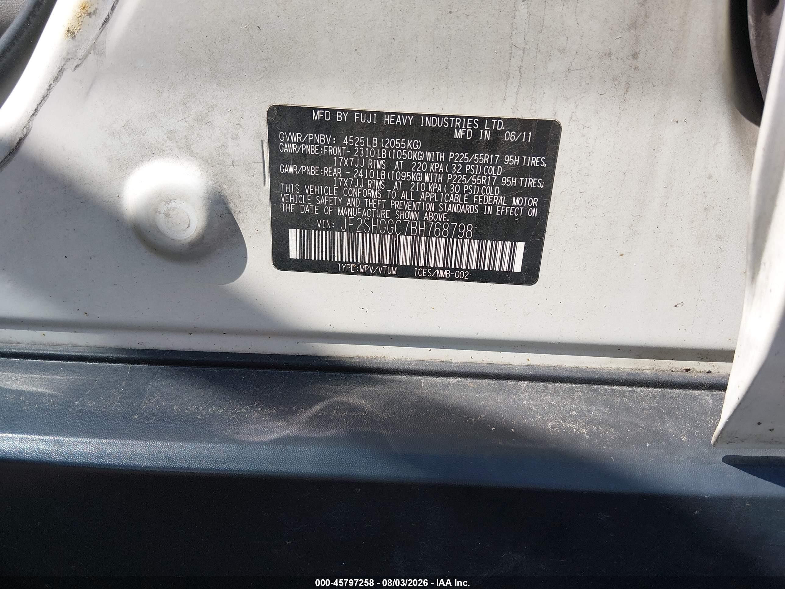 2011 Subaru Forester 2.5xt Touring White vin: JF2SHGGC7BH768798