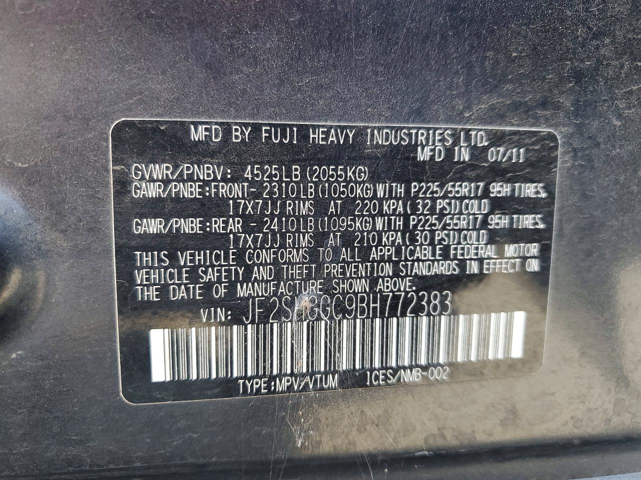 2011 Subaru Forester Touring Charcoal vin: JF2SHGGC9BH772383