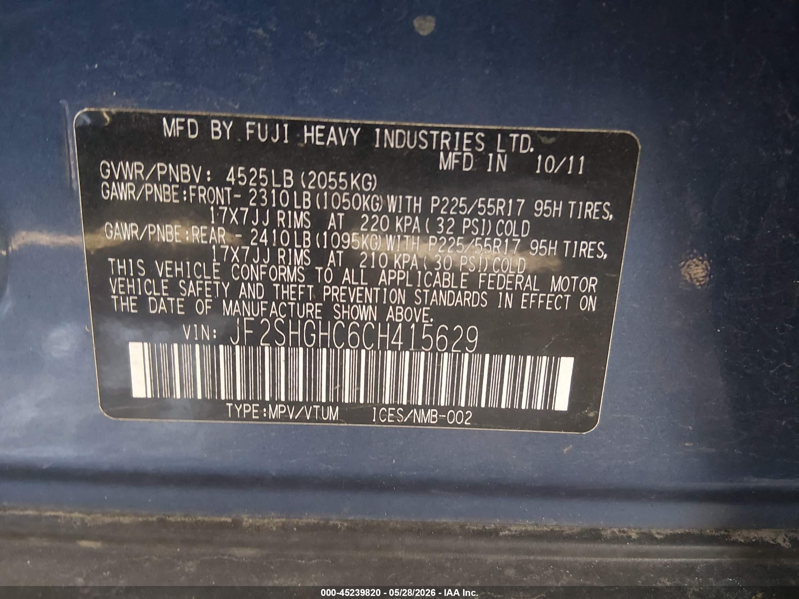 2012 Subaru Forester 2.5xt Touring Blue vin: JF2SHGHC6CH415629
