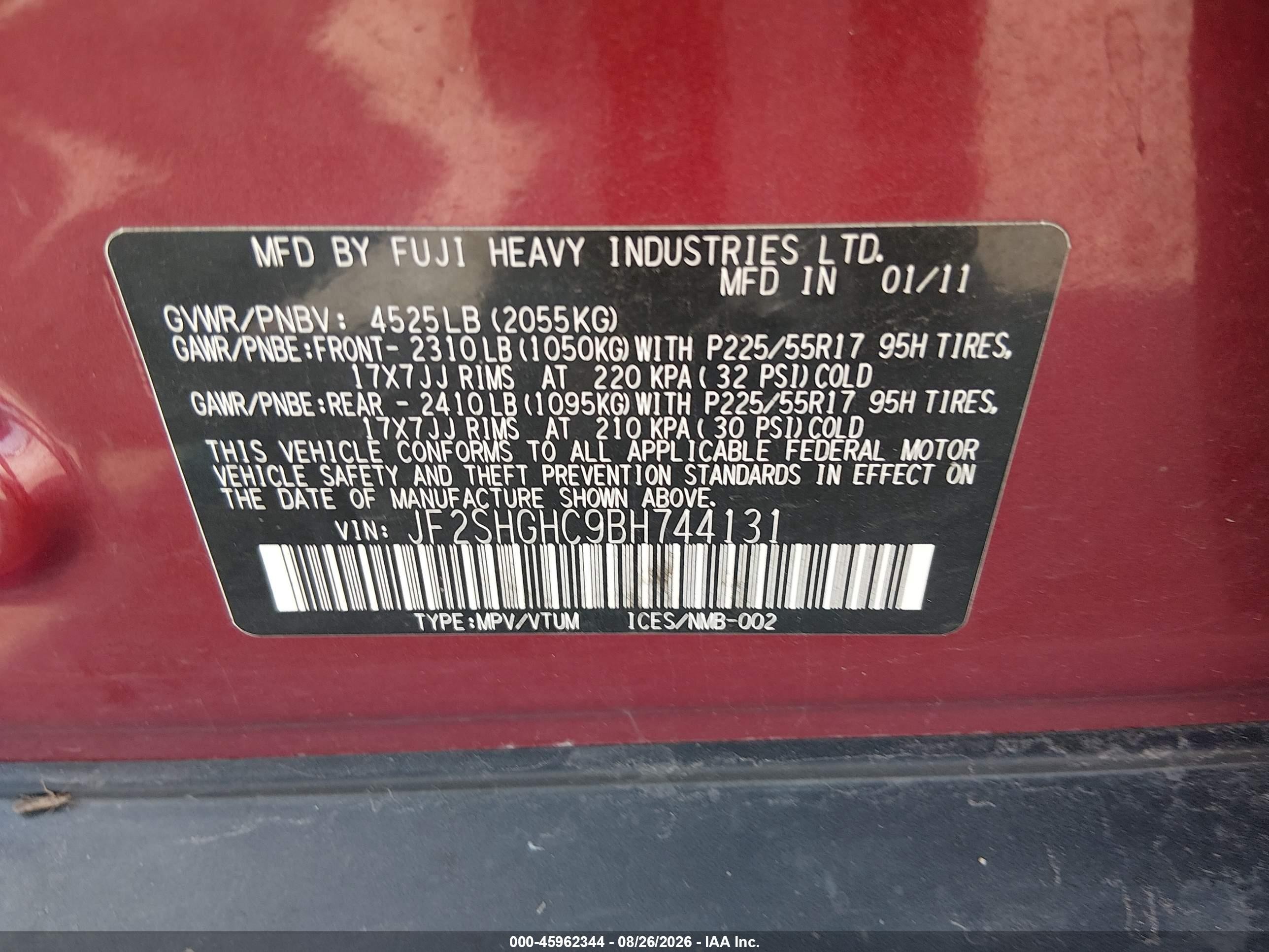 2011 Subaru Forester 2.5xt Touring Burgundy vin: JF2SHGHC9BH744131