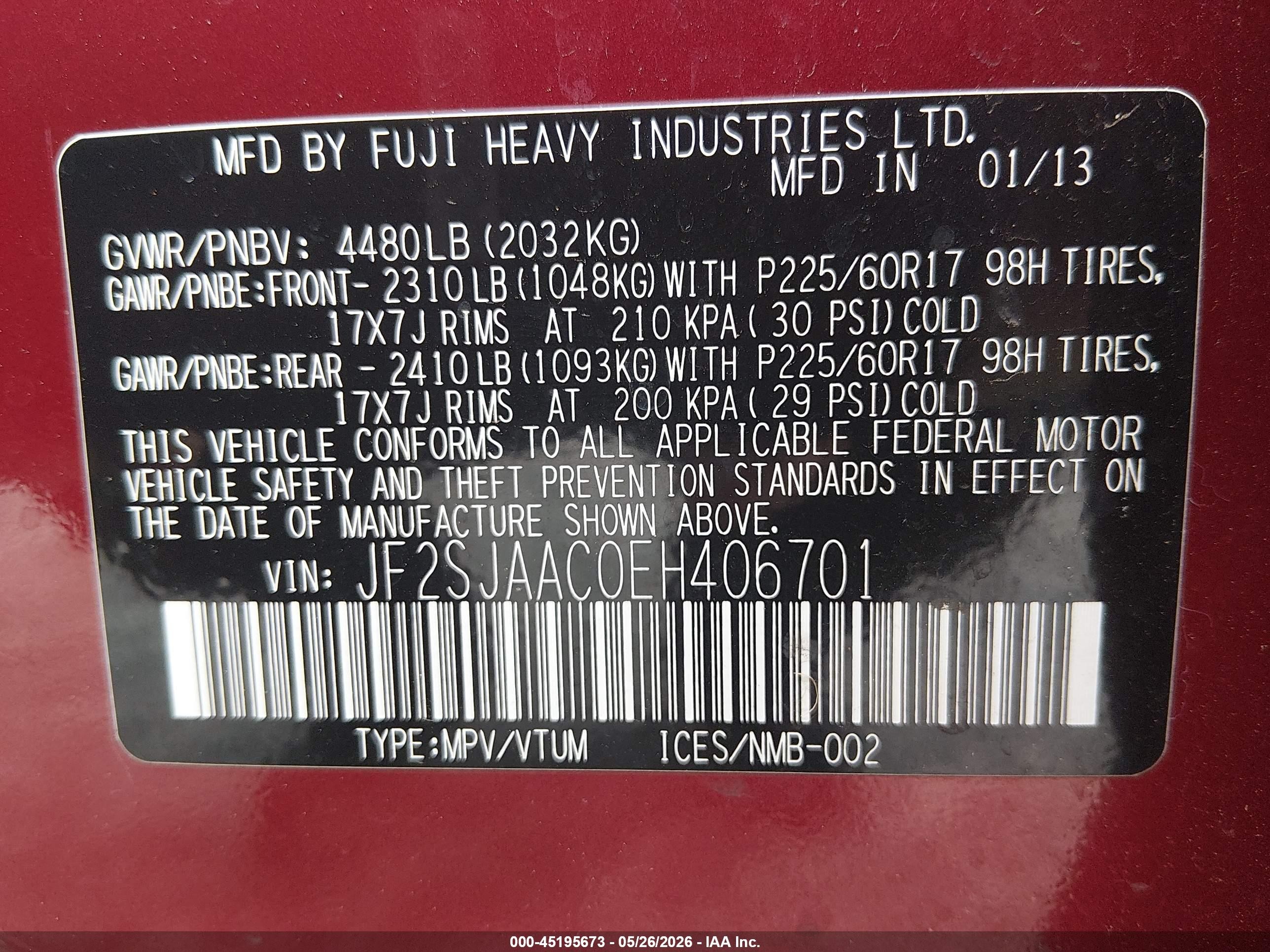 2014 Subaru Forester 2.5i Red vin: JF2SJAAC0EH406701