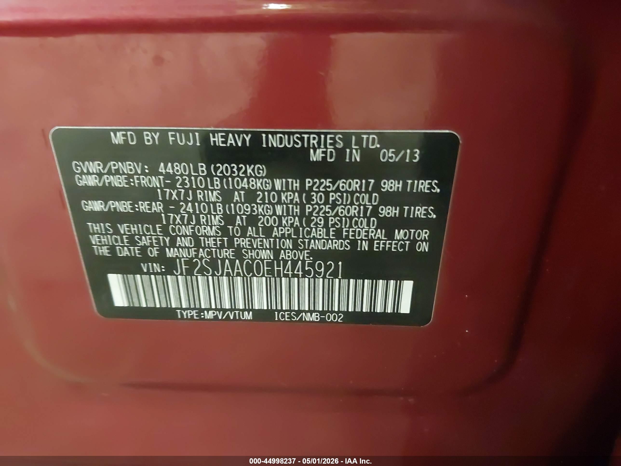 2014 Subaru Forester 2.5i Red vin: JF2SJAAC0EH445921