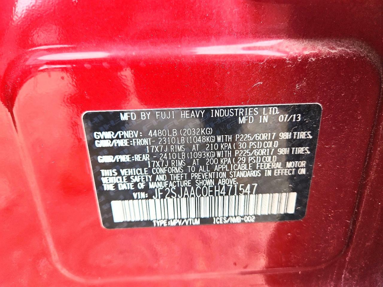 2014 Subaru Forester 2.5i Red vin: JF2SJAAC0EH471547