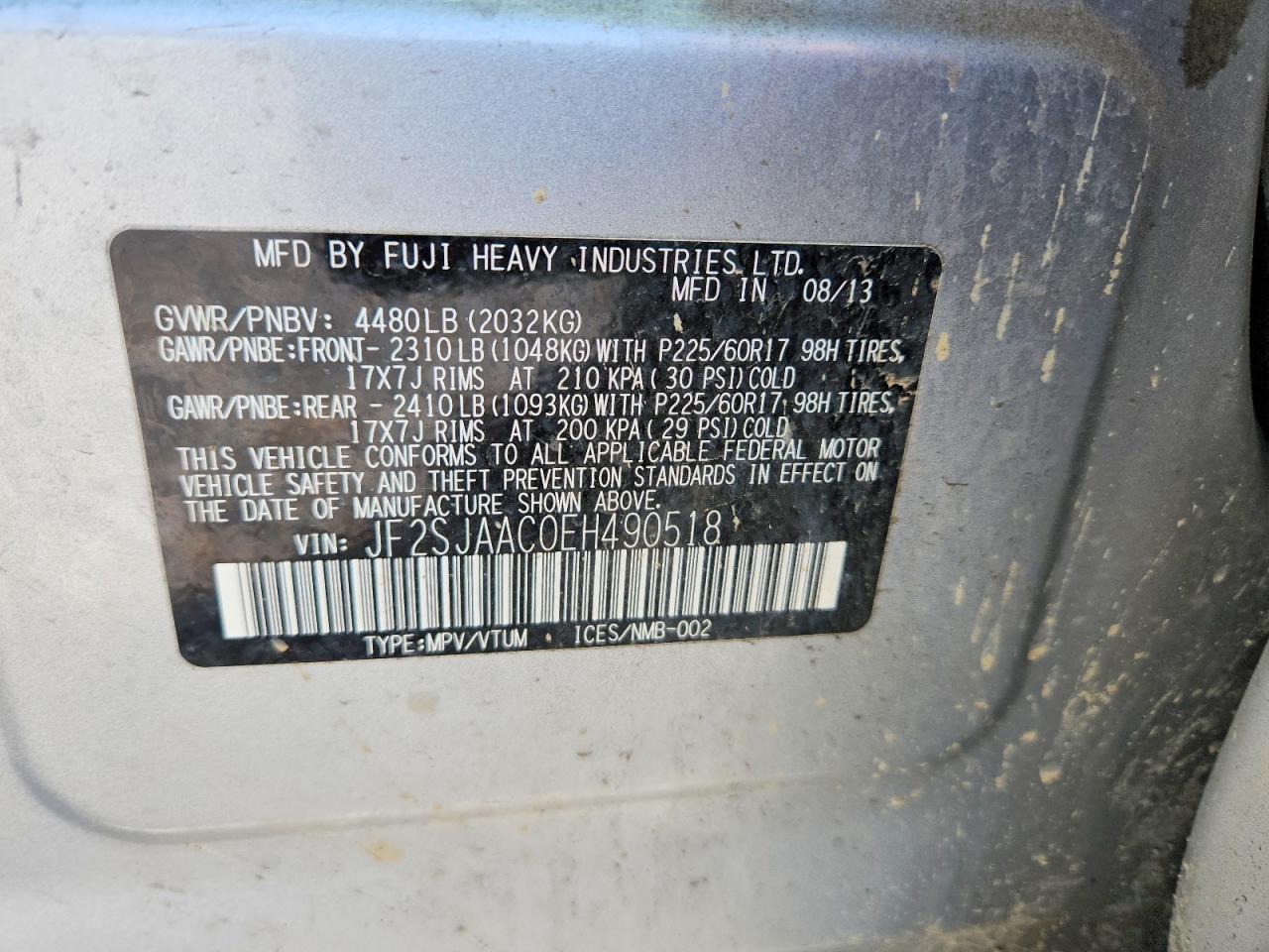 2014 Subaru Forester 2.5i Серебряный vin: JF2SJAAC0EH490518
