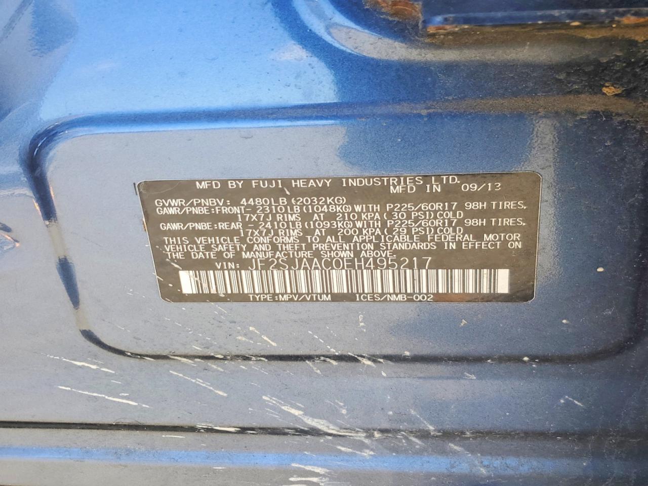 2014 Subaru Forester 2.5i Blue vin: JF2SJAAC0EH495217
