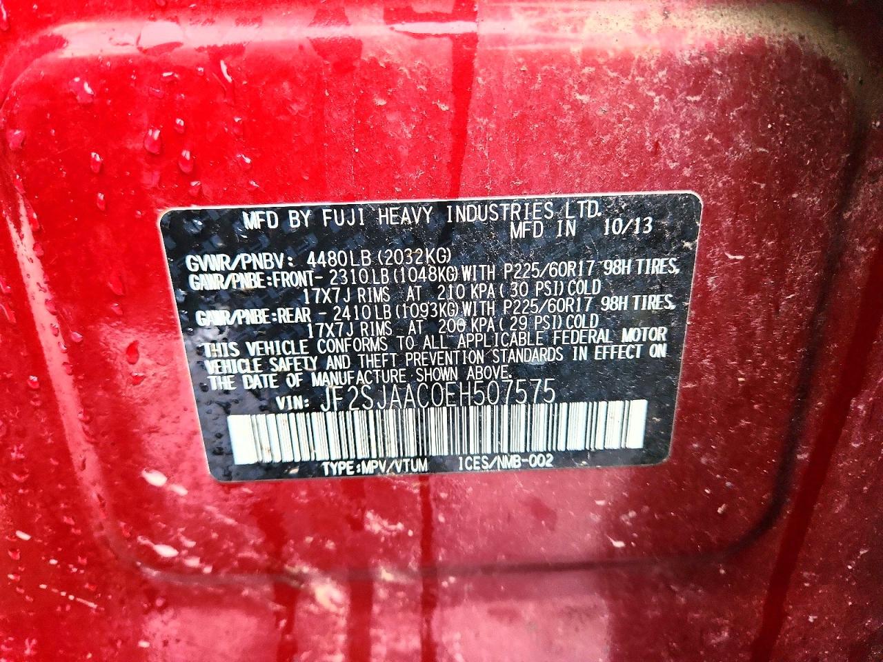 2014 Subaru Forester 2.5i Red vin: JF2SJAAC0EH507575