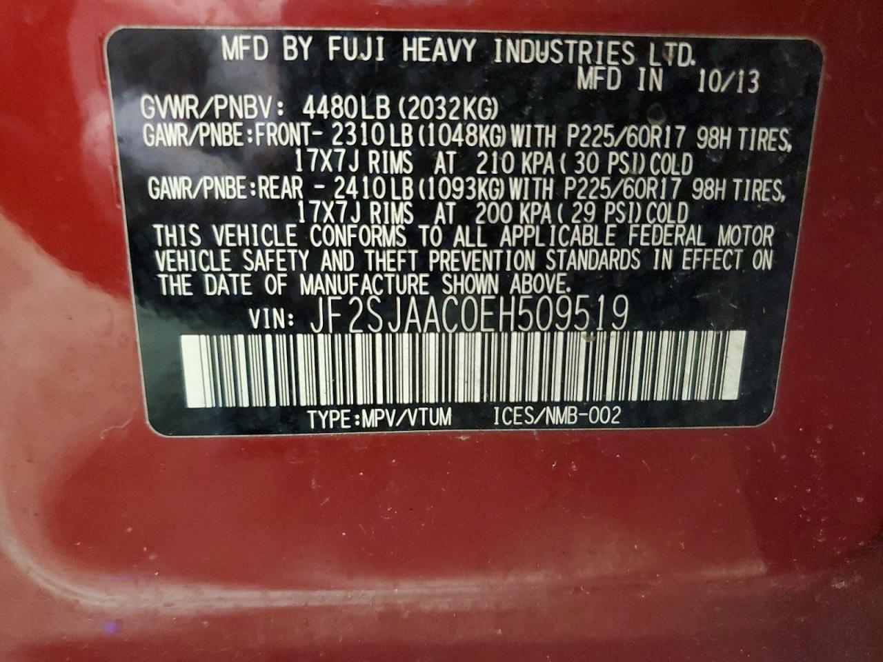 2014 Subaru Forester 2.5i Burgundy vin: JF2SJAAC0EH509519