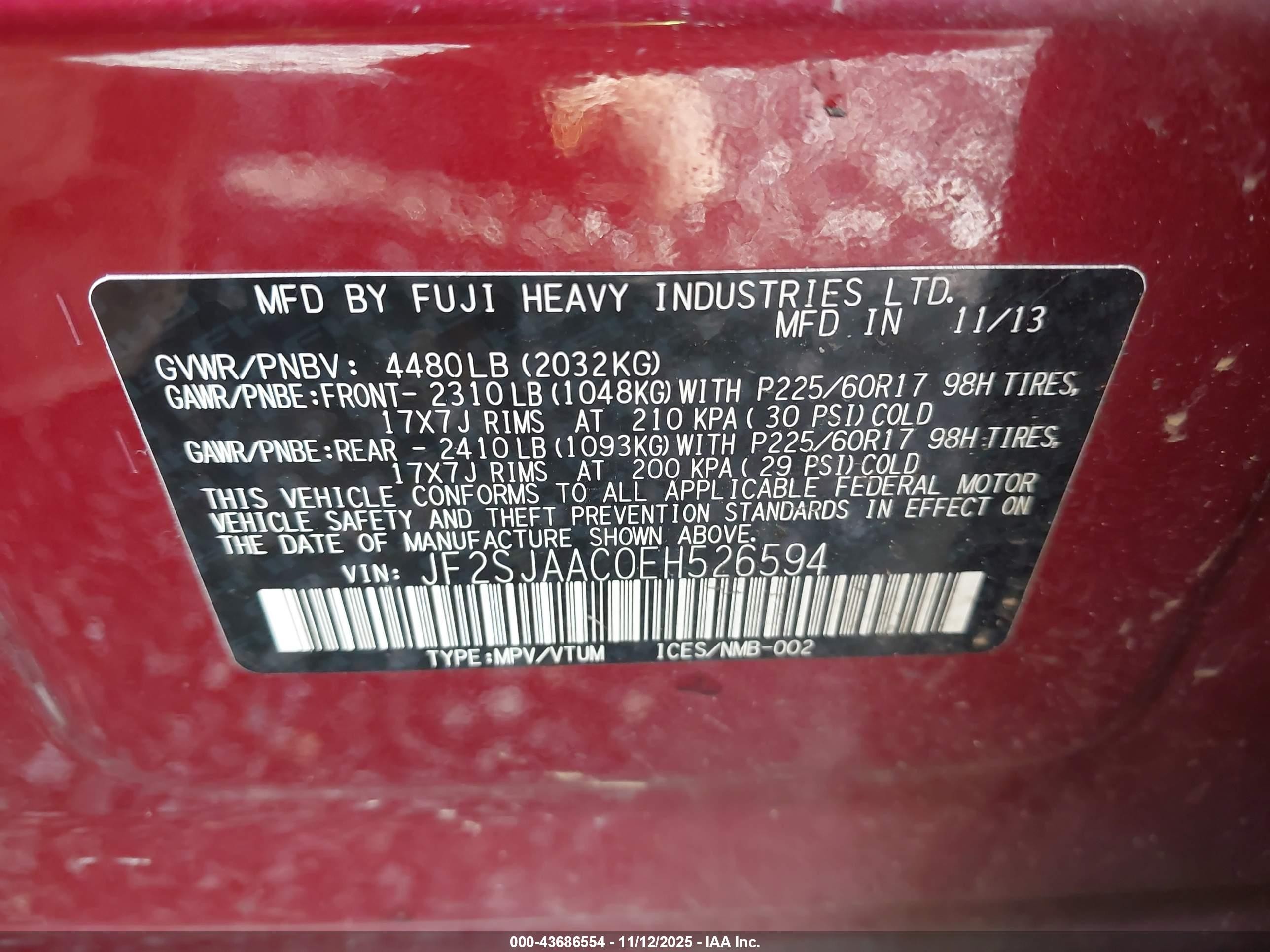 2014 Subaru Forester 2.5i Красный vin: JF2SJAAC0EH526594