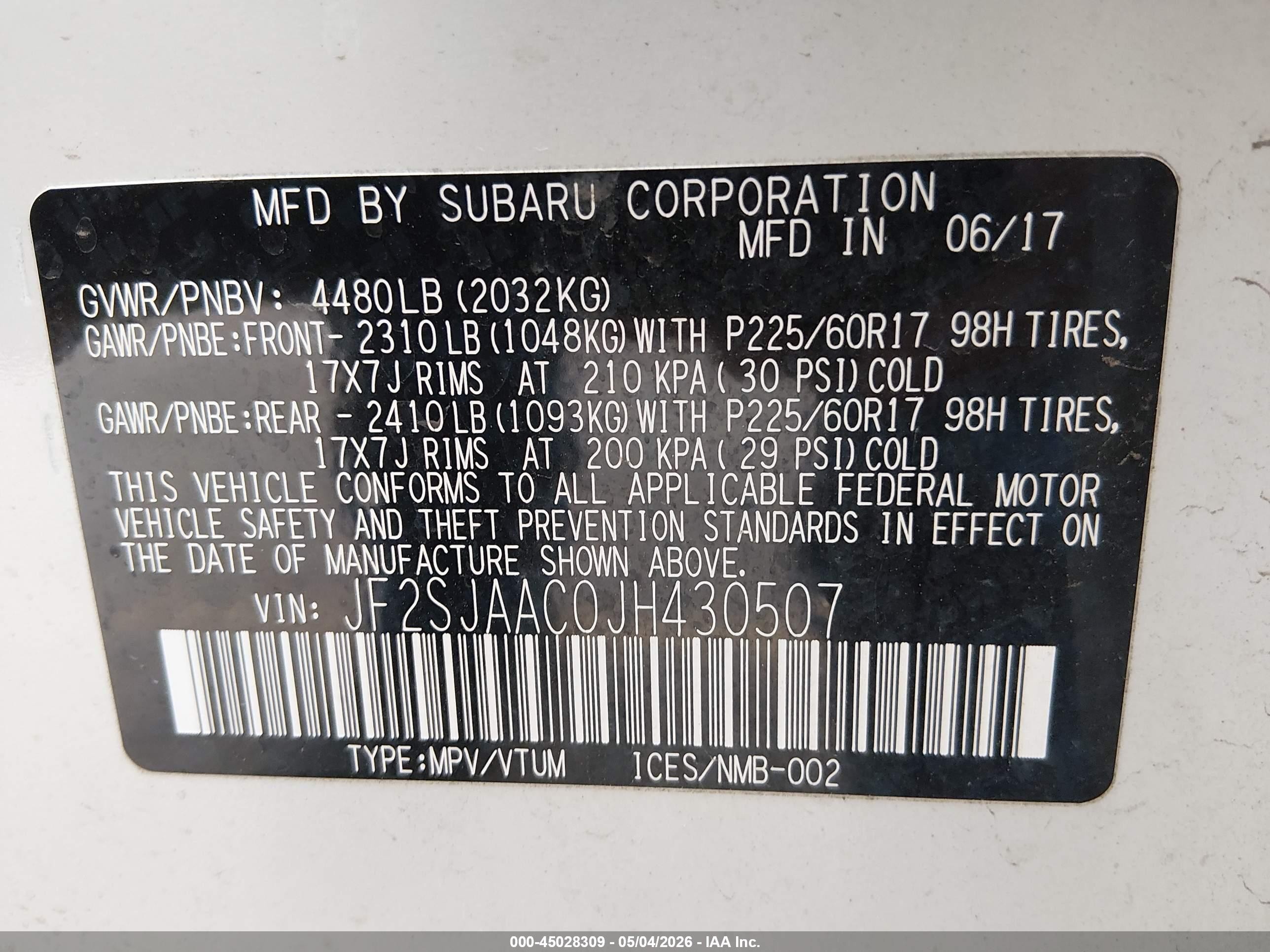 2018 Subaru Forester 2.5i White vin: JF2SJAAC0JH430507