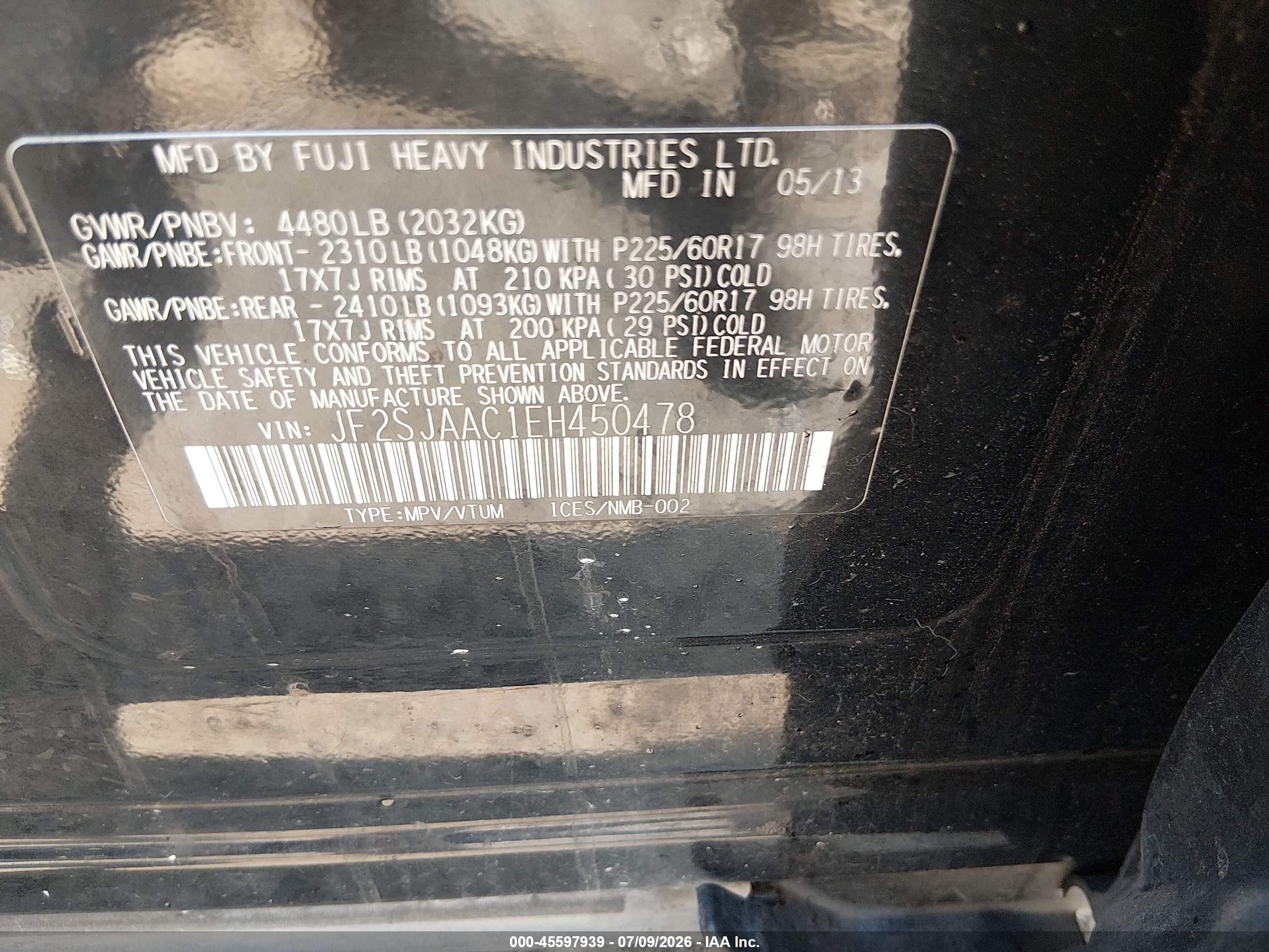 2014 Subaru Forester 2.5i Black vin: JF2SJAAC1EH450478